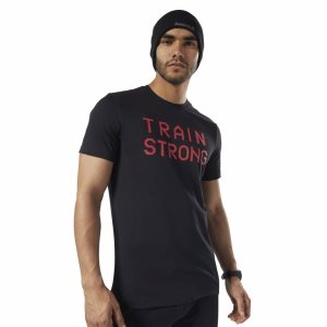 Koszulki Męskie Reebok Graphic Series Train Strong Czarne PL 15YHNBK